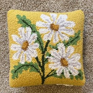 Floral Embroidered Cushion - Yellow and White